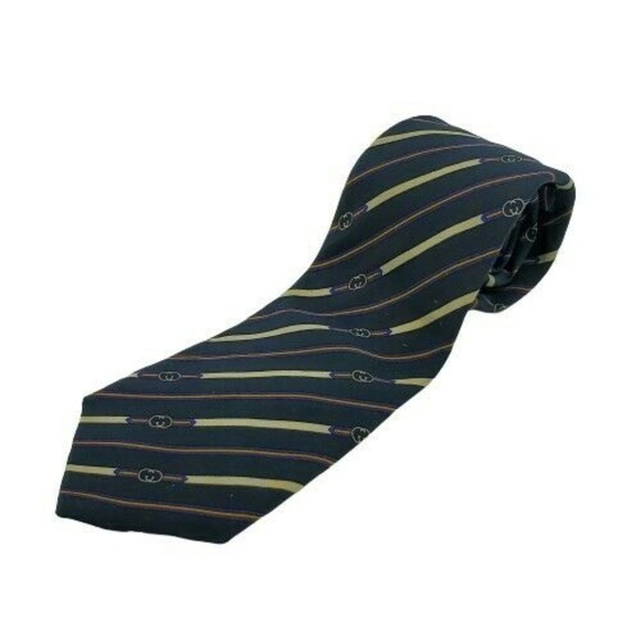 Gucci Mens Signature Necktie Blue Beige Yellow - Picture 1 of 4